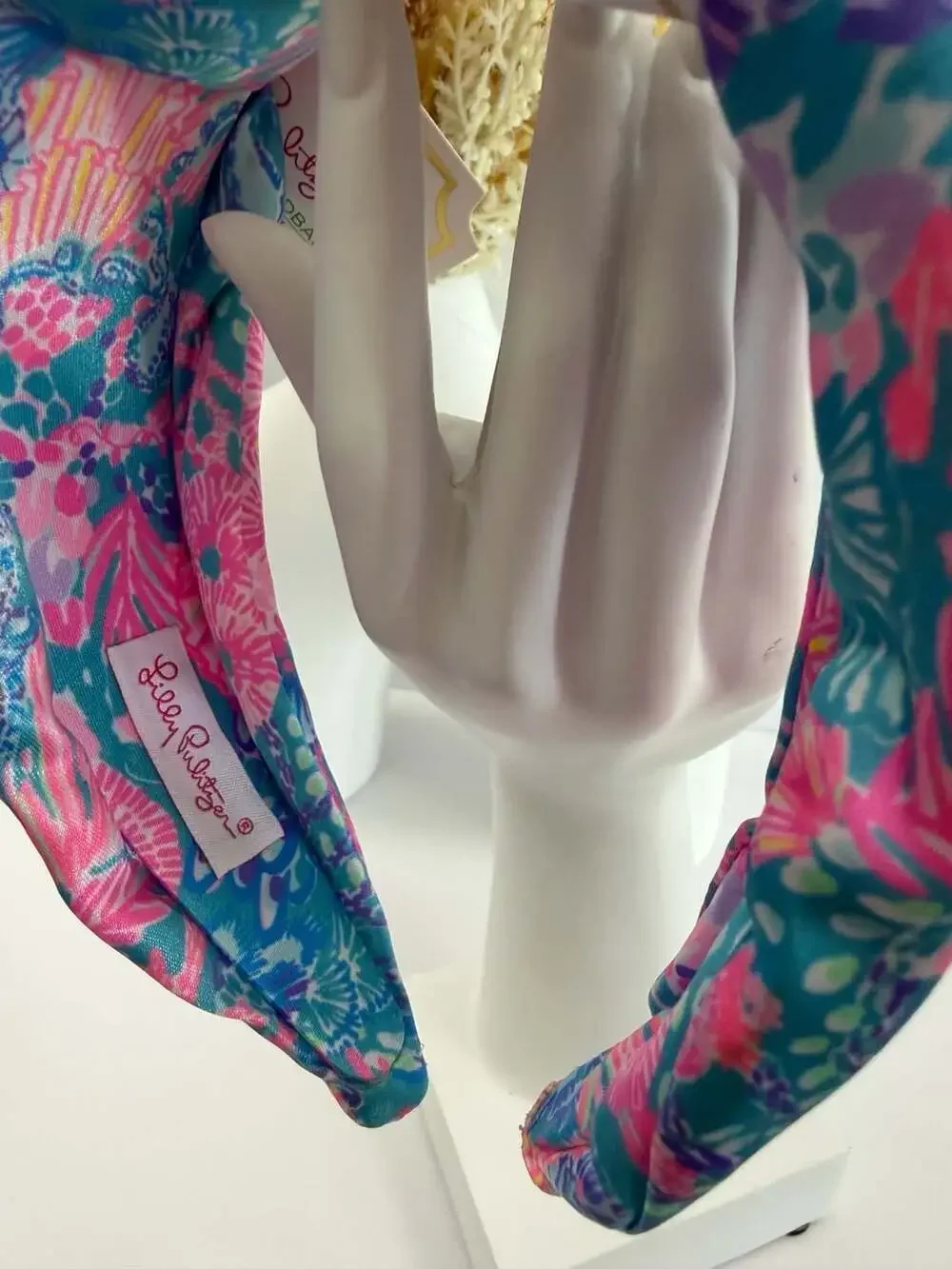 Lilly Pulitzer Splendor In The Sand Wide Knotted Headband Satin Pink Blue NEW